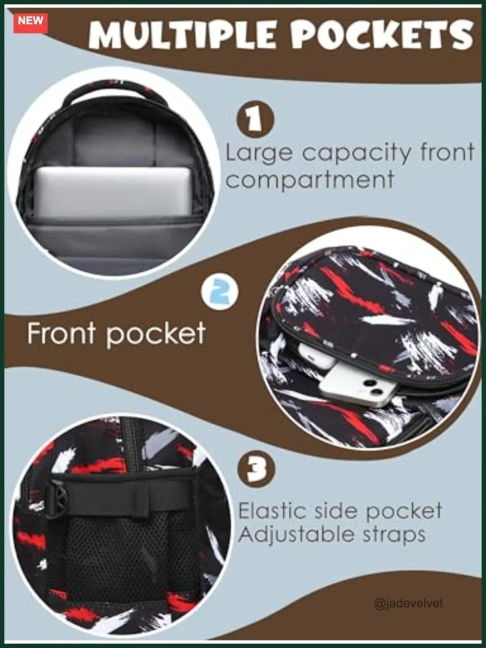 Kids Backpack with Laptop Compartment, Water-Resistant, S-Shaped Straps, 25L
